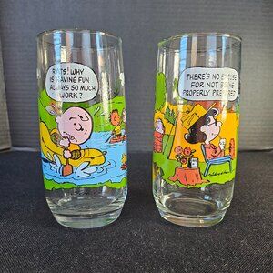 Set Of Two Vintage 1983 McDonald's Camp Snoopy Themed Tall Drinking Glasses